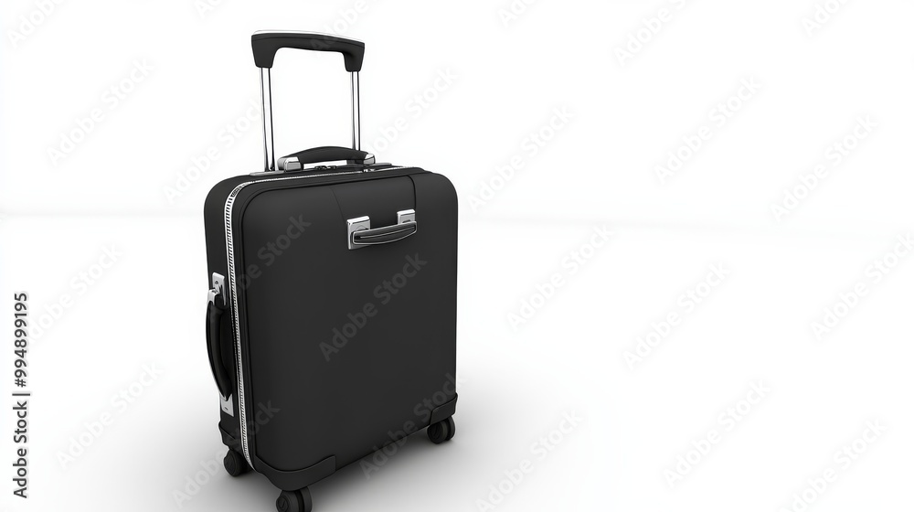 A black suitcase with a silver handle sits on a white background A black suitcase with a silver handle sits on a white background