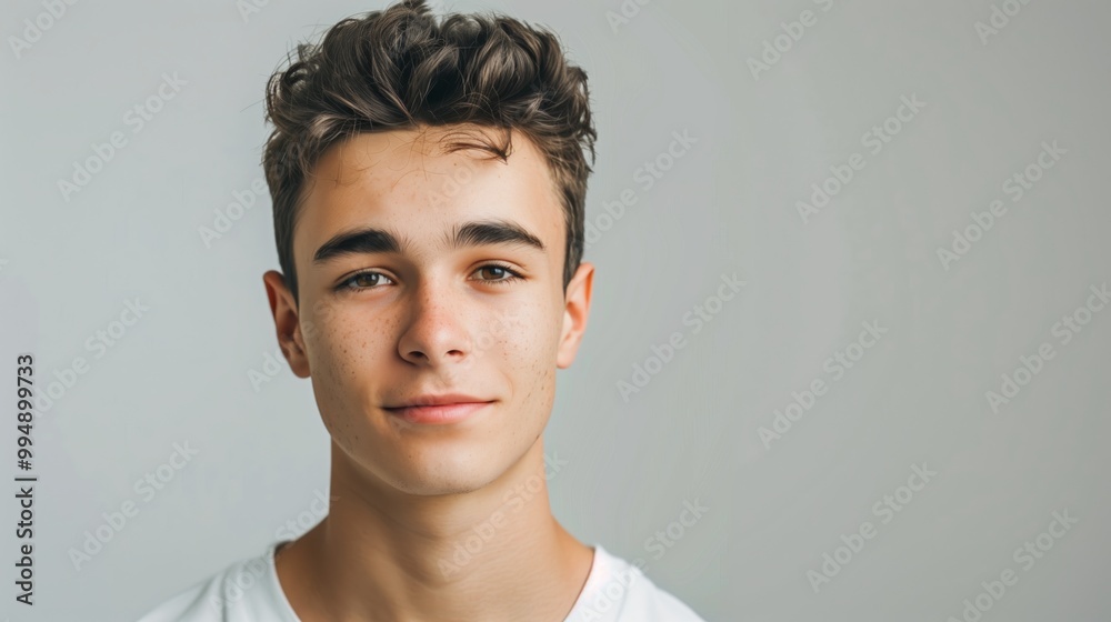 Fototapeta premium Portrait of a Young Man with a Neutral Expression in Casual Wear