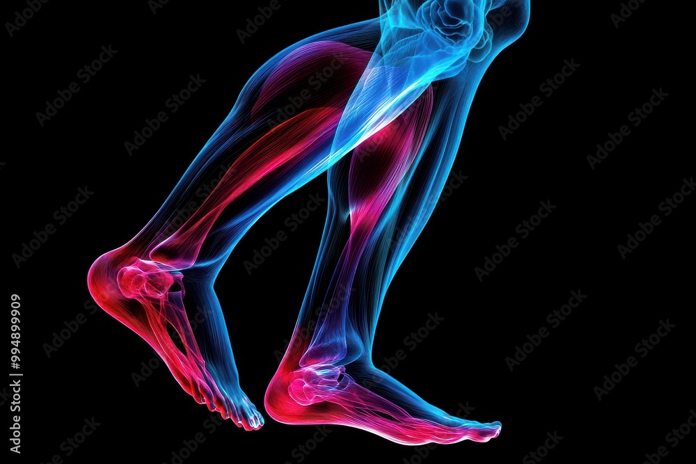 transparent blue and red human body showing leg muscles transparent blue and red human body showing leg muscles