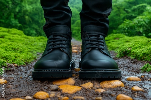 Man Standing in Black Boots on Road