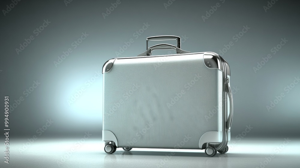 A silver suitcase with a crocodile design on it