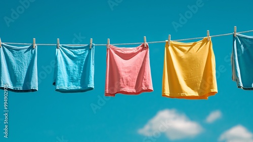 Colorful Laundry Hanging on a Clothesline Outdoors