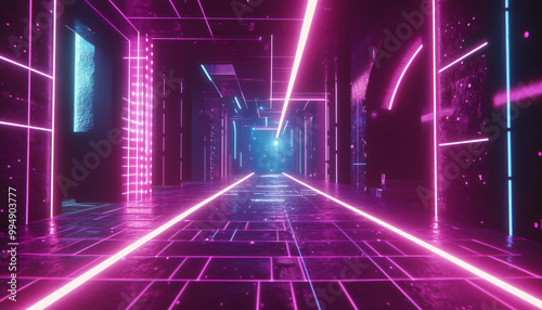 A retro-futuristic design with neon grids, VHS glitches, and pixelated elements, taking inspiration from 80s sci-fi movies and video games