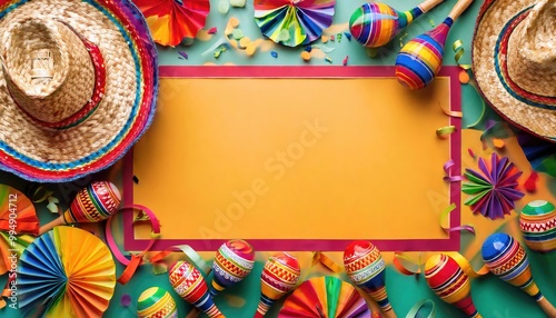 Colorful maracas and sombrero