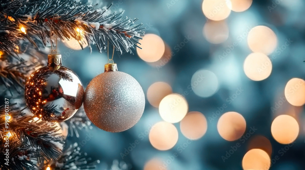 Obraz premium Decorated Christmas tree on blurred background
