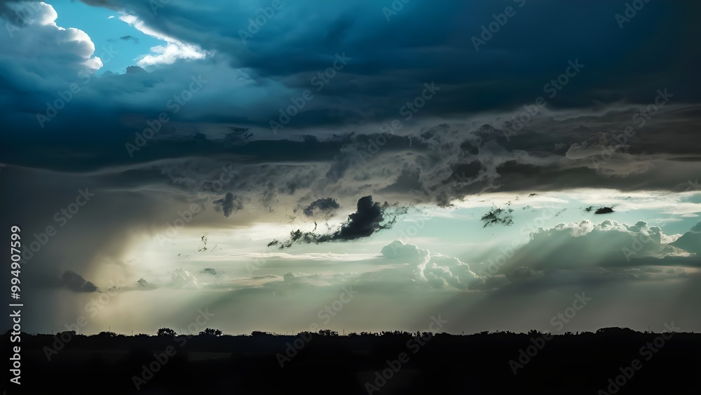 Fototapeta premium Stormy late afternoon sky with heavy clouds