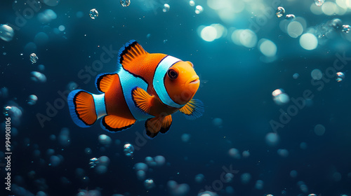 Clown fish gracefully swims through the deep blue ocean