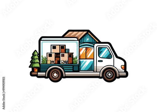 A cartoon delivery truck with packages stacked in the back.