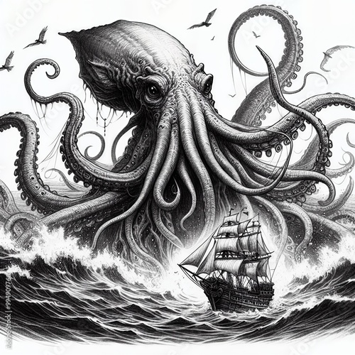 Kraken Sea Monster Illustration