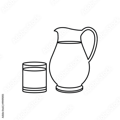 Milk jug and glass of milk linear icon isolated on white background. Vector isolated outline drawing. Editable stroke