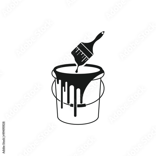 brush and paint can icon vector