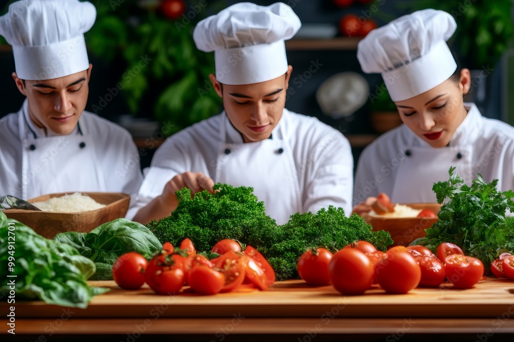 Young Chefs Preparing Fresh Produce with Focus and Precision Young Chefs Preparing Fresh Produce with Focus and Precision