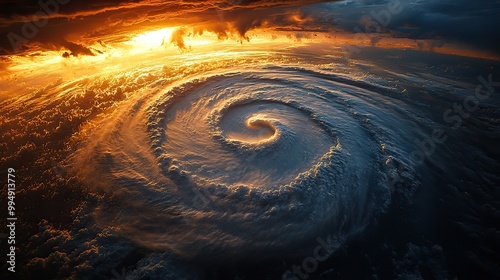 A space view of an incipient tornado evolving into a massive hurricane above the Earth highlights the impact of climate change. photo