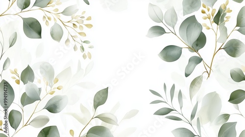 Stunning watercolor floral set with green and gold accents, perfect for elegant wedding and nature projects.