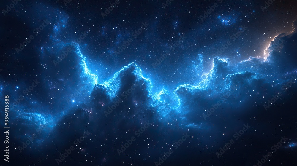 A star constellation background features a galaxy and nebula shining into the deep space night sky.