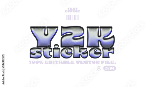 Y2K  metallic sticker text effect. 100% editable vector.