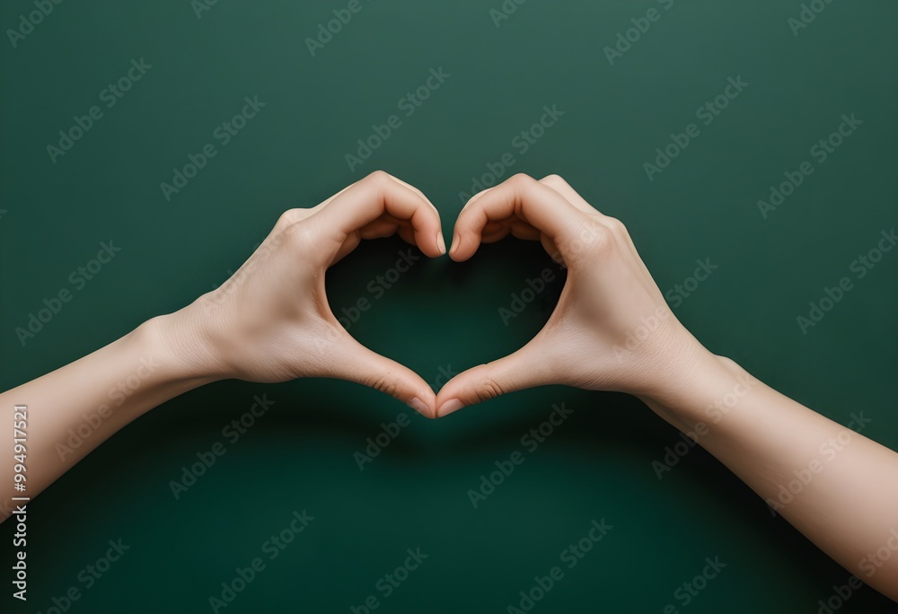 Fototapeta premium Green Chalkboard Hand Heart Love thank you love you 
