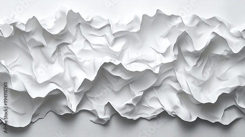 A top view of a crumpled white paper sheet, showcasing its detailed texture as an abstract background.