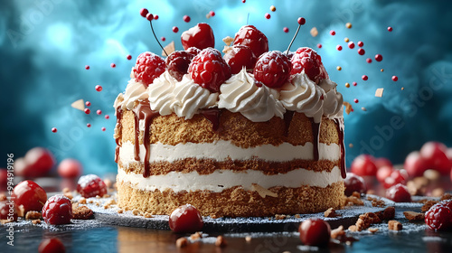 Delicious Cake with Whipped...