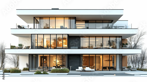 Modern House Design with Large Windows and Balconies