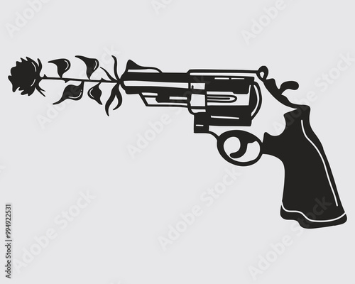 Pistol gun and flower clip art illustration artwork vector silhouette sticker streetwear clothing design editable