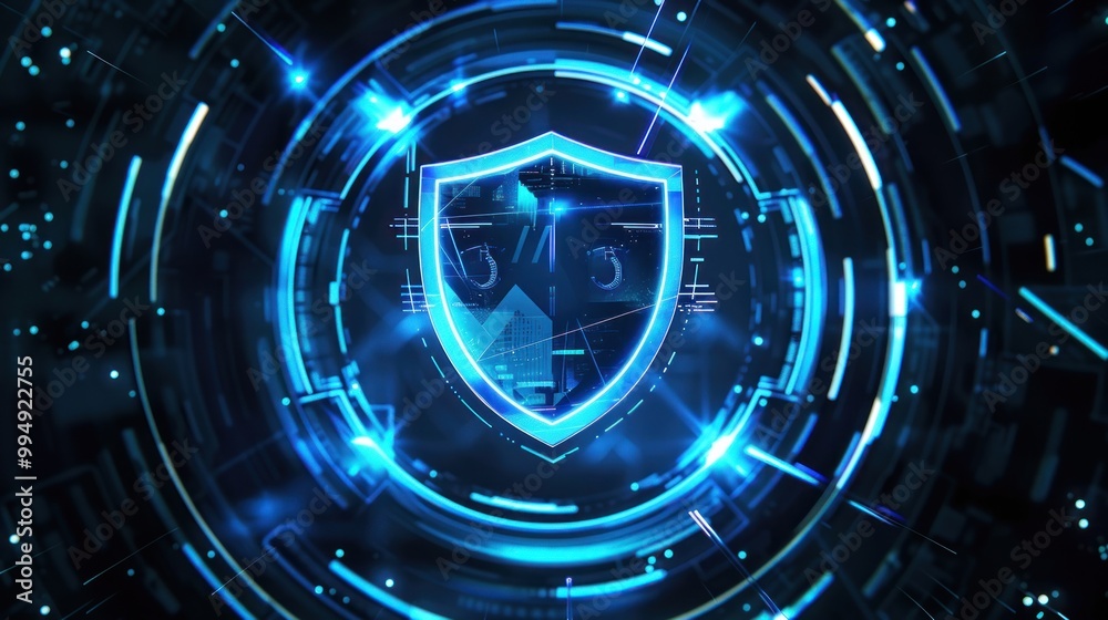 Obraz premium A blue and orange shield with a blue circle in the middle