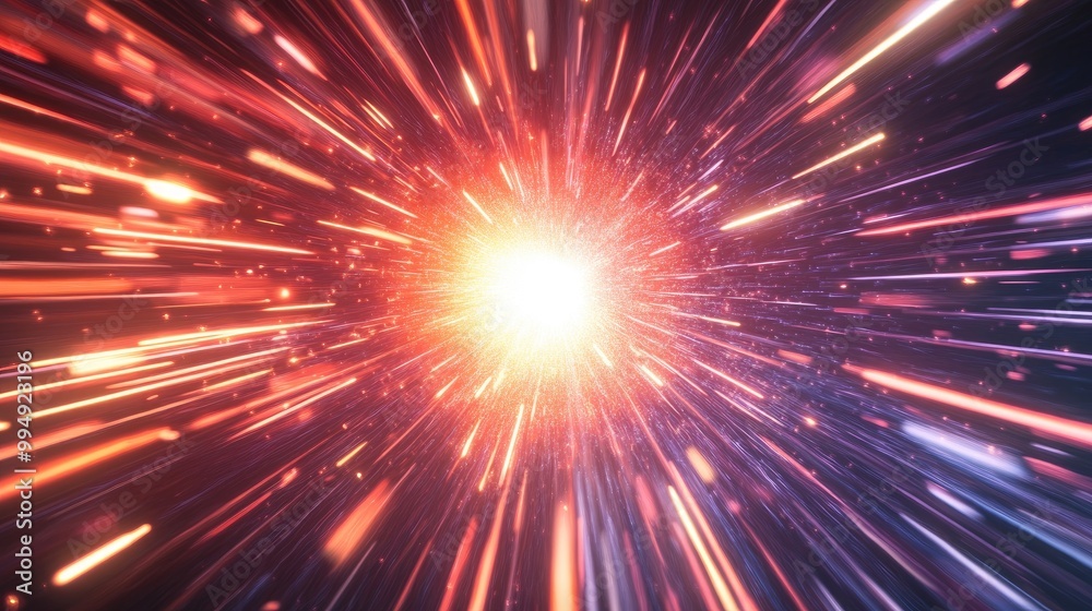 Abstract Light Streaks and Glowing Particles Radiate Outward, Creating a Stunning Visual Effect. Abstract Light Streaks and Glowing Particles Radiate Outward, Creating a Stunning Visual Effect.