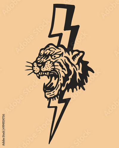 Tiger bolt thunder clip art illustration vector sticker clothing design print art editable