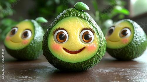 Smiling Avocado Cartoon Fru...