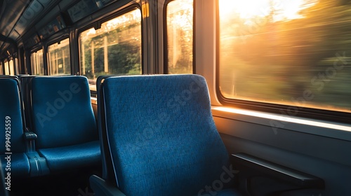 Empty Seats on a Train, View Through the Window