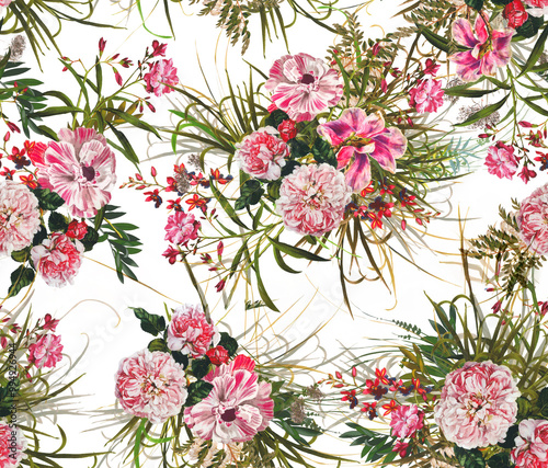 Abstract floral pattern with white background perfect for fabrics and decoration.