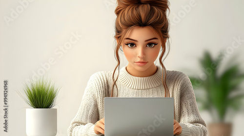 Woman Working on Laptop, Pr...