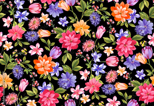 Abstract floral pattern with dark background perfect for fabrics and decoration.