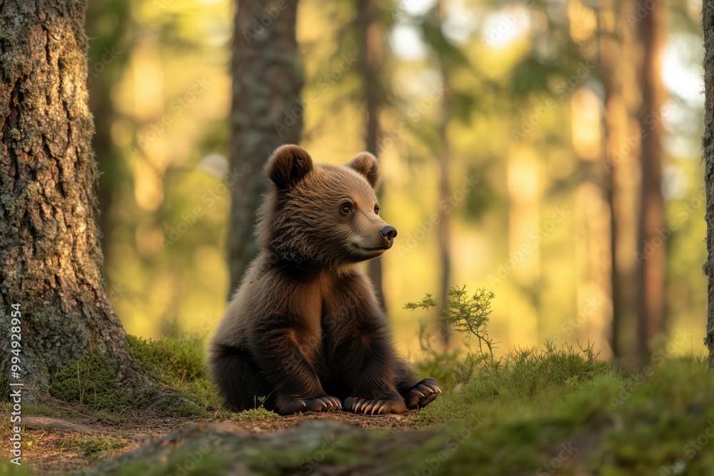 Fototapeta premium Teddy bear in the forest in the morning