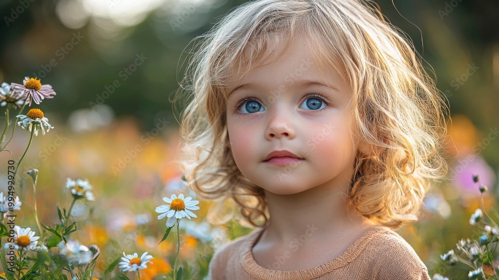 Child Among Wildflowers in Beautiful Meadow Setting Child Among Wildflowers in Beautiful Meadow Setting