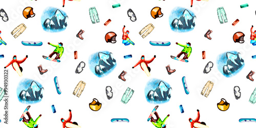 Pattern with snow and ski elements, perfect for fabrics and decoration.