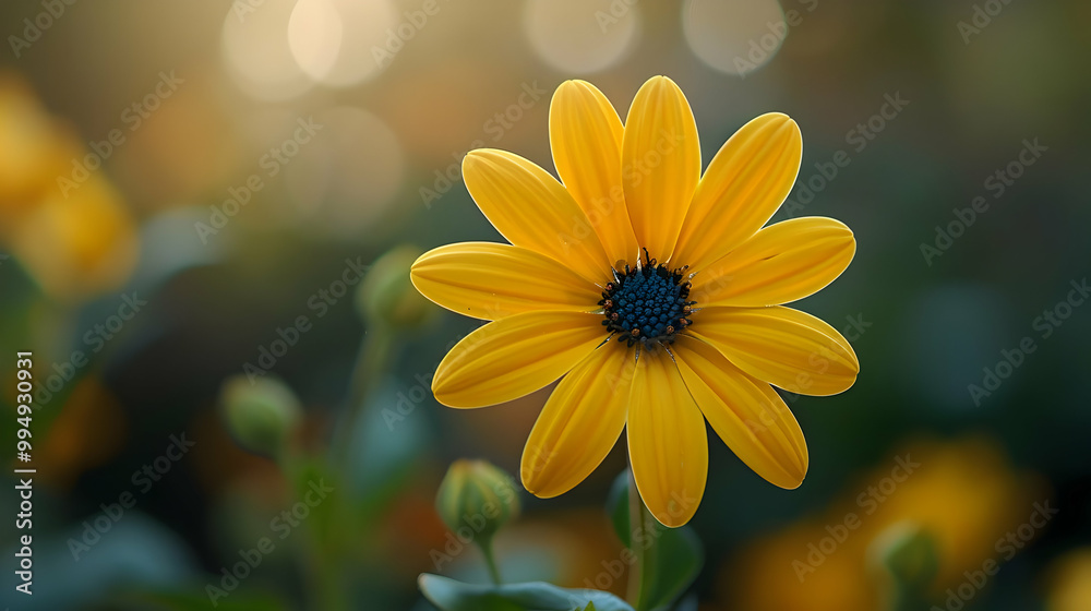 Close-Up of Yellow Flower with Blue Center - Realistic Image Close-Up of Yellow Flower with Blue Center - Realistic Image