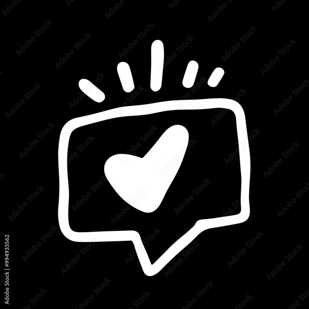 Hand drawn speech bubble with heart icon and starburst. Hand drawn speech bubble with heart icon and starburst.