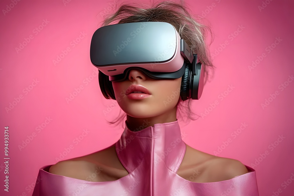 A futuristic young woman in a virtual reality racing game A futuristic young woman in a virtual reality racing game