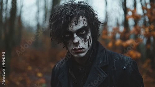 Mysterious Man With Dark Makeup in Forest