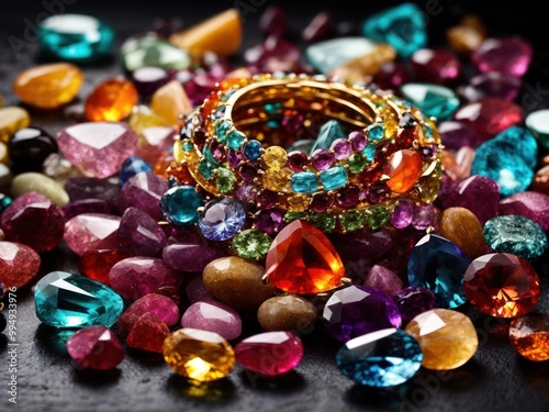 gemstones on a black, Colorful and Magical Stones Background