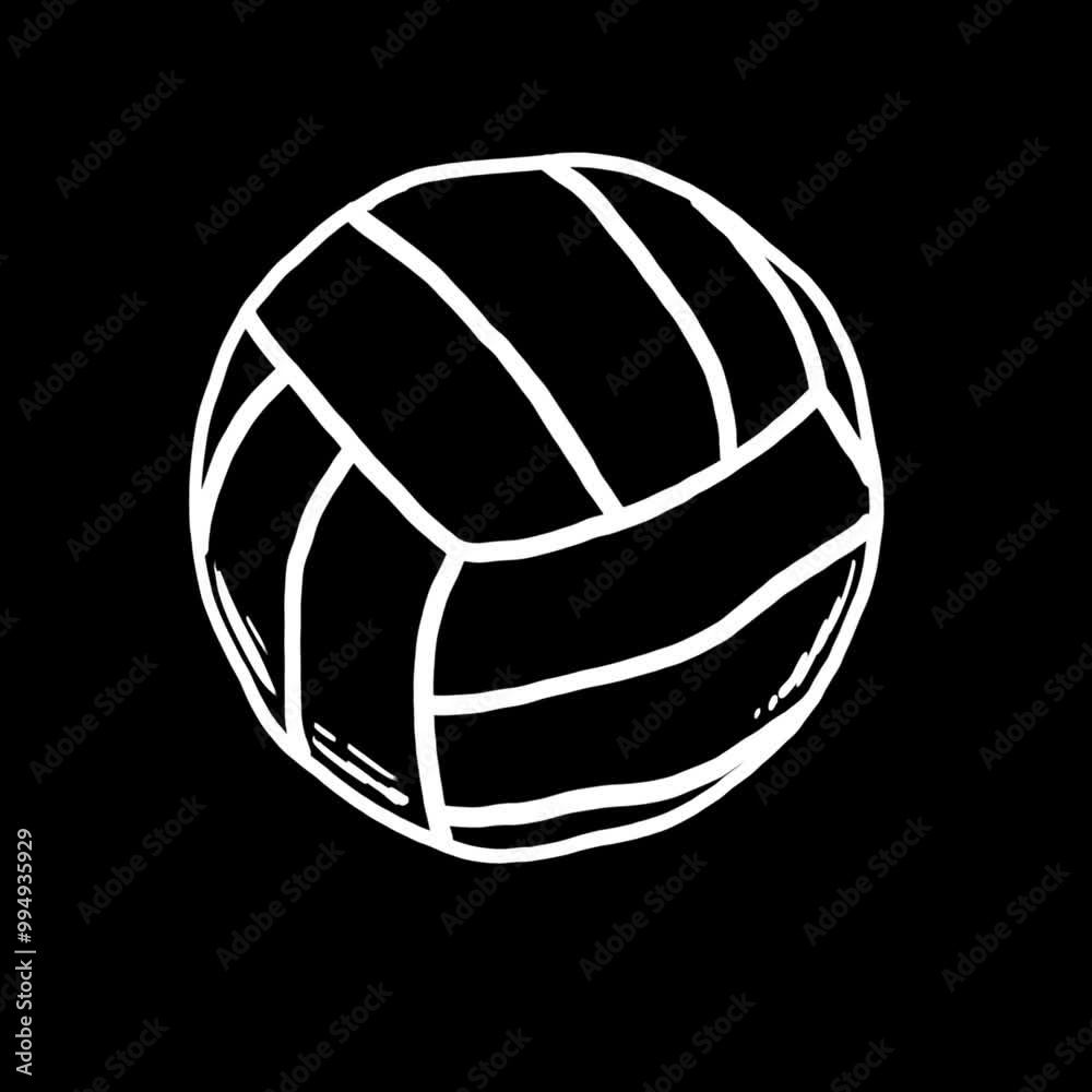 Hand drawn illustration of a white volleyball on a black background. Hand drawn illustration of a white volleyball on a black background.