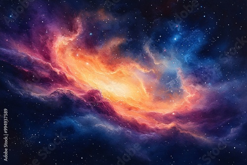 Watercolor Painting of Swirling Nebula: Vibrant Colors and Celestial Dust