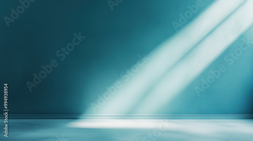 Abstract turquoise background with empty space for product presentation, light blue wall and floor