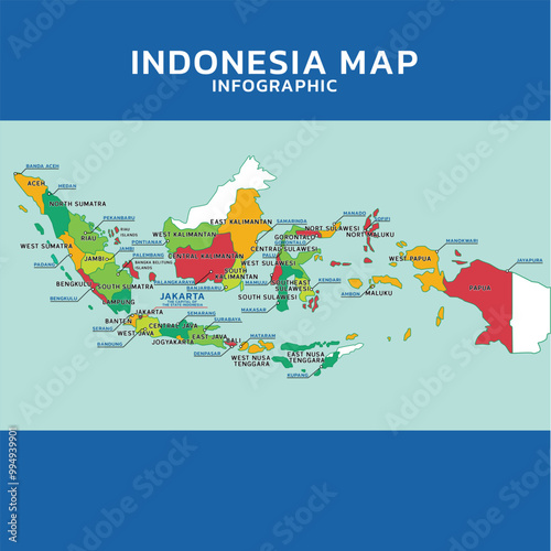 Map of Indonesia with explanations of islands and provincial capitals
