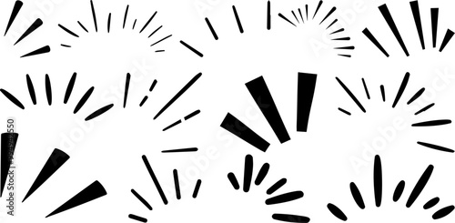 Set of Dynamic Vector Sunburst and Burst Elements, Perfect for Design Accents, Emphasizing Motion, Comic Effects, Highlights, and Visual Explosions in Various Creative Projects.