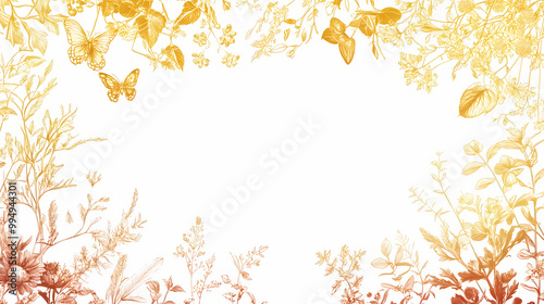 Floral border frame card template. golden gradient on white background.vector design illustration. for bunner, wedding card. rectangle corners sides decoration. Victorian Garden. Illustration photo