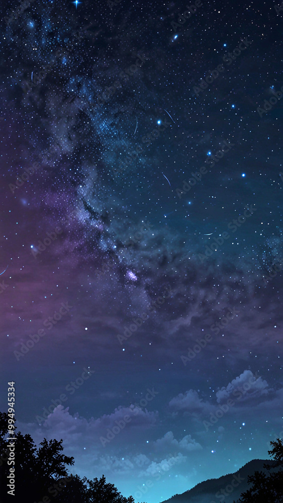 Fototapeta premium Wallpaper with a calming night sky filled with twinkling stars and a crescent moon
