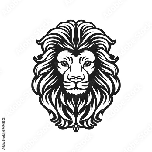 lion head mascot logo vector illustration black and white