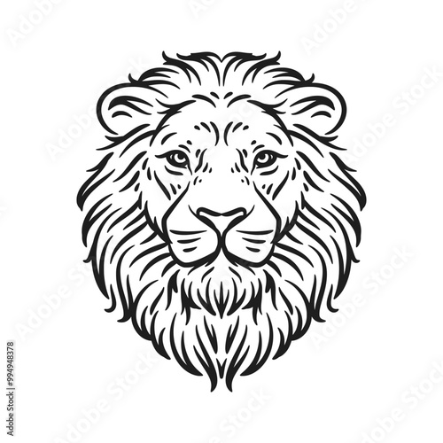 lion head mascot logo vector illustration black and white